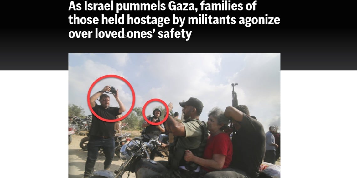 Faksimile fra nettsiden til nyhetsbyrået Associated Press (AP). Det er slike bilder man stusser ved. Hvorfor var journalistene der samtidig med terroristene?