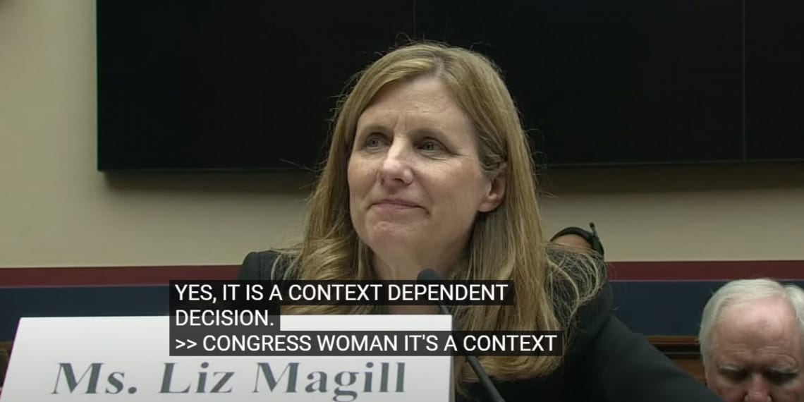 Liz Magill, president ved UPenn. Stillbilde fra nyhetssending (abc).